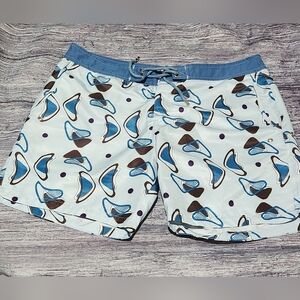 Mr. Swim Blue Brown Design Swim‎ Trunks Lined Beach Men's Size 34
